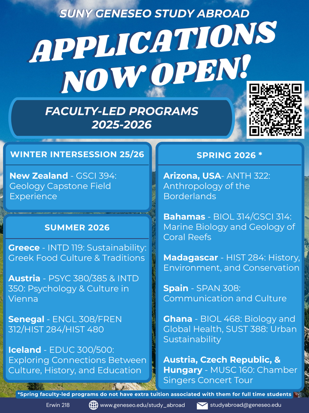 Applications open for our academic year 2025-2026 faculty-led study abroad programs. Learn more by contacting the Study Abroad Office.